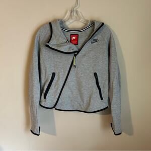Nike Tech Gray Asymmetrical Zipper Butterfly Back Cropped Hoodie Size Small